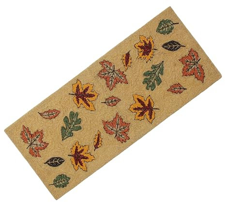 COTTON CRAFT Tischläufer mit Perlen in Ernteform, handgefertigt, Herbstblätter, Erntedankfest, Herbstlaub, Halloween, Weihnachten, Feier, Party, Abendessen, Tischdekoration, 33 x 91 cm, Gold, Rostgrün