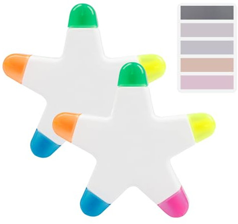 2 Textmarker Mit Fünfzackigem Stern, 100 Indexaufkleber, All-In-One-Stift Mit Fünfzackigem Stern, 5-Farben-Markierungsstift, Kreativer Textmarker, Fünf-In-1-Sternstift, Schul- Und Büromaterial