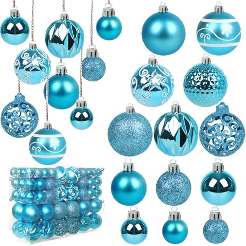 Ywlake Weihnachtskugel Ornamente Set für Weihnachtsbaum, 100-pcs Weihnachtsbaum Dekorationen Set Bruchfeste Ornamente für Neujahrsparty Hochzeit Feiertag Weihnachtsdekoration (Teal)