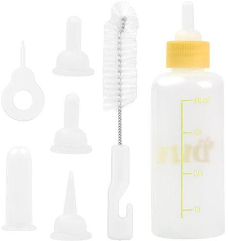 Granvoo Aufzuchtflasche Hundewelpen, Milchflasche Pet 60ml, Kleine Babyflasche für Katzen, Fütterungswerkzeug für Haustiere mit Mini Ersatz Silikon Nippel (Gelb)