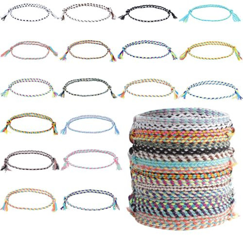GAUEIOUR 18Pcs Woven Handmade Friendship Bracelet Rope,Colorful Adjustable Braided Rope Cotton Thread,Bohemian Beach Wrist Cord Anklets for Women Girl