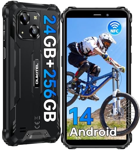 OUKITEL WP32 Pro Telefono Movil Resistente Android 14, 24(6+18) GB RAM+256GB ROM/1TB Movil Irrompible, 6300mAh Batería Móvil Rugerizado, 20MP Cámara, 6.0” HD Dsiplay Moviles, 4G Dual SIM/IP68/NFC/OTG