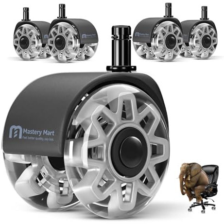 Mastery Mart 5er-Set Bürostuhl Rollen 10mm, 70 mm Höhe Bürostuhlrollen, Hartbodenrollen, Ersetzen Bodenschutzmatten, Passend Für 1KEA Stuhl mit 10mm x 22mm Stift, Grau