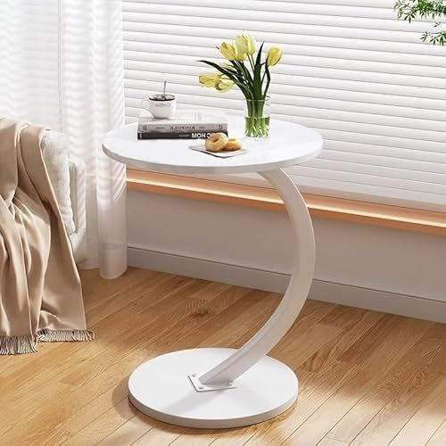 johgee Table d'appoint en Bois Blanc, Support en Forme de C, Table Basse en Bois, Plateau de Table diamètre 40 cm, bel Aspect Noyer, Table Basse Ronde, Tables d'appoint pour Salon, canapés