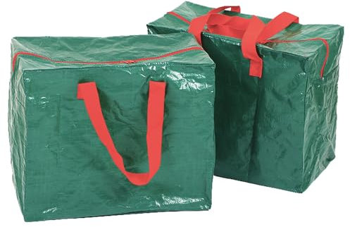 2PCS Christmas Tree Storage Bags Christmas Decorations Storage Bags Garland Storage Bags Nylon Handles Waterproof Zippered Christmas Baubles Ornaments Storage Bag