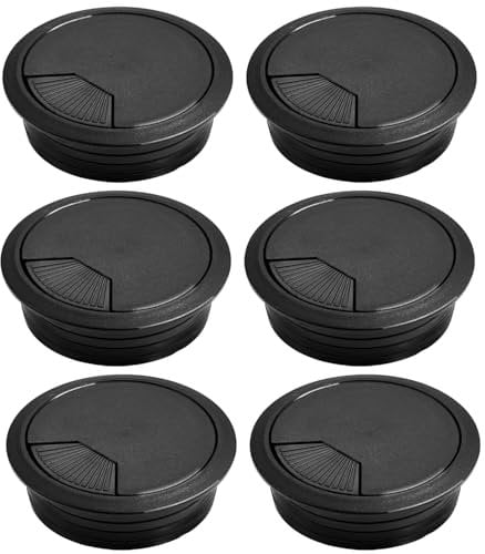 6 Pcs Round Desk Cable Hole Cover – Durable Hole Cutter and Desk Grommet Set for Organizing Wires, Cable Management for Desks, Workstations, and Furniture
