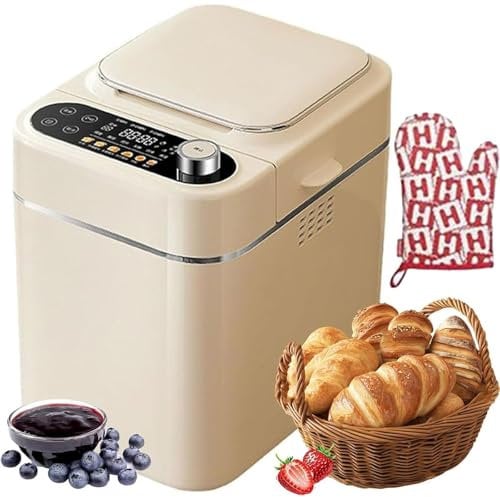 LHQYA Digital Bread Maker, Automatic Bread Machine with Timer Function, Maximum Capacity: 500g/13H Timer and 1H Insulation/26 Preset Functions/3 Color Options/3-speed Speed Regulation, for Home