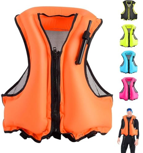 Giubbotto di Galleggiamento Regolabile, Giacca da Snorkeling Adulta Gonfiabile con Cinturino Sicuro - Essenziale per La Sicurezza in Kayak, Nautica E Sport Acquatico,Orange