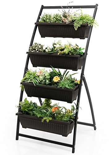 COSTWAY 4-stufiges Hochbeet, Pflanzenbeet mit 4 Behälterboxen & Drainagelöchern, Vertikalbeet freistehend, Gartenpflanzer für Gemüse, Kräuter und Blumen (76 x 70,5 x 160 cm)