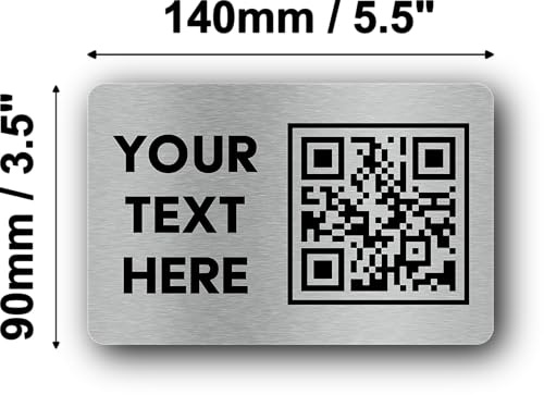Personalised QR Code Sign – Custom Aluminium Plaque 140mm x 90mm with Self Adhesive – Add QR & Text – Brushed Metal Finish – For Menus, Wifi, Discounts – Cafes, Restaurants, Shops, Airbnb (Silver)