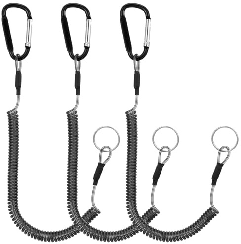DOPENSPI 3 Stück Spiral Schlüsselanhänger, Elastisch Outdoors Spiralkabel Angeln Lanyard Spiralband mit Clip Schlüsselkette mit Karabiner für Outdoor Angeln Boot Schlüssel