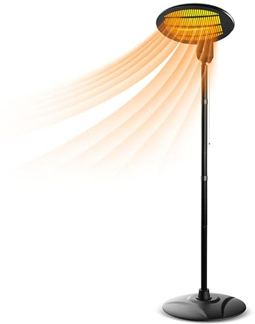 2KW Electric Patio Heater Free Standing Outdoor Heater with Adjustable Height, 3 Power Modes (650W/1350W/2000W) Instant Warmth Weatherproof Ideal for Outdoor Garden, Backyards Black