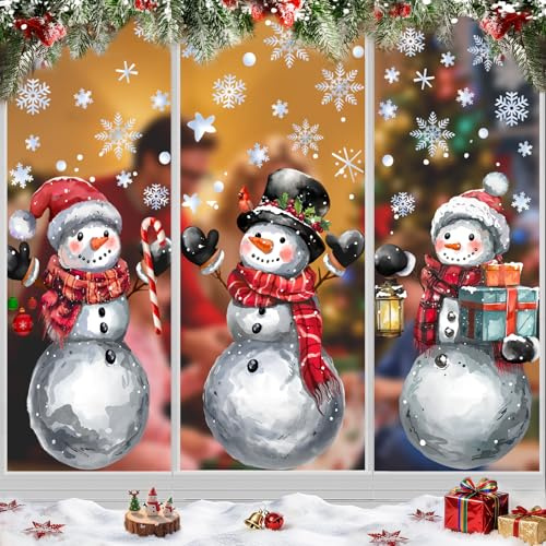 6 Stück Weihnachten Fensteraufkleber Selbstklebend,PVC Groß Schneemann Weihnachtsdeko,Wiederverwendbar Statisch Weihnachtsfensterbilder Tür Winter Schneeflocken Weihnachtsdeko