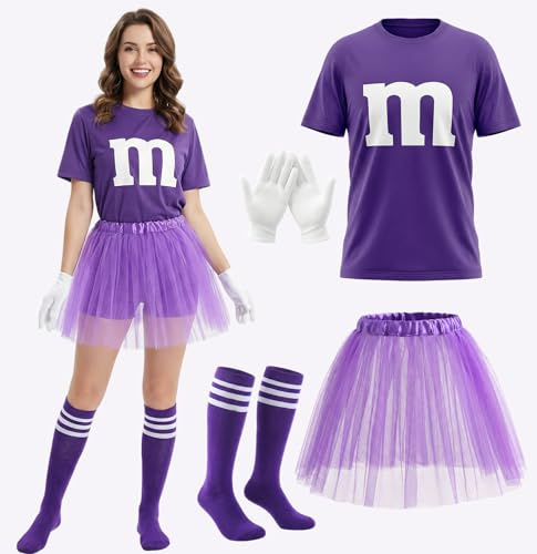 Raveparty Damen Kostüm Set, T-Shirt mit Tutu Rock, Handschuhe und Streifensocken, Karneval Faschingskostüm, Cosplay Outfit