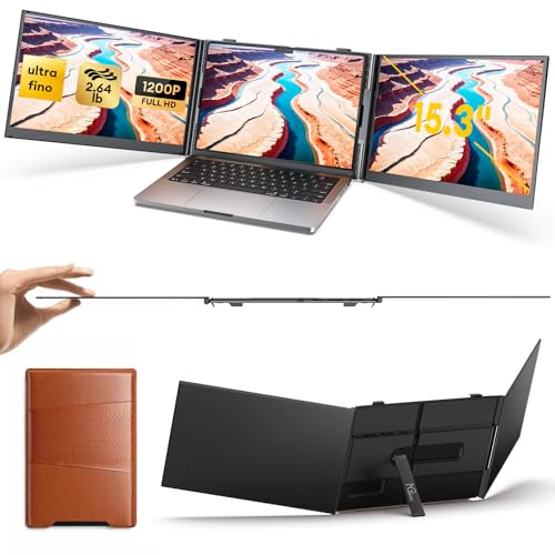 NGTeco 15.3” Laptop Triple Screen Extender, 1200P Portable Monitor Extended Plug-and-Play, 4.6MM Ultra-Thin 2.64LB, Compatible with 14-17.3” Mac/Windows Laptops