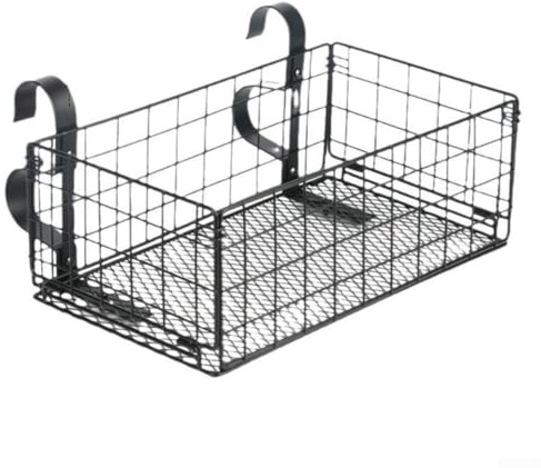Sturdy Adjustable Frame Storage Basket for Square Top Above Ground Pools Made of Metal with Large 10x6x3.5in Bin and Dual Bracket Support System