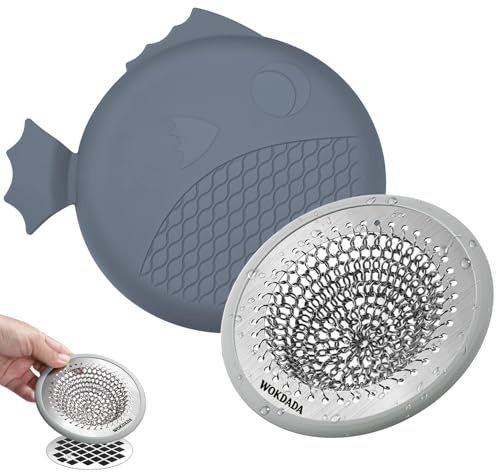 WOKDADA Shower Drain Cover, Non-Slip Shower Drain Hair Catcher, Anti-Clog Stainless Steel Drain Protector with Silicone Stopper, Fit for UK Standard Flat Drains of Bathroom (Patented Product)