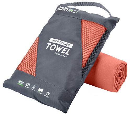 Rainleaf Microfiber Towel Quick Dry Camping & Travel & Gym Towel. Compact | Super Absorbent & Lightweight & Fast Drying. Suitable for Beach, Bath, Backpacking, Hiking, Swim. Brick Red, 48 x 24 in