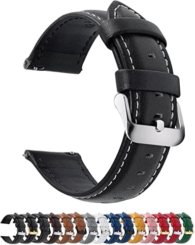 Fullmosa 12 Farben Uhrenarmband, Axus Serie Lederarmband Ersatz-Watch Armband mit Edelstahl Metall Schließe für Herren Damen 14mm Schwarz