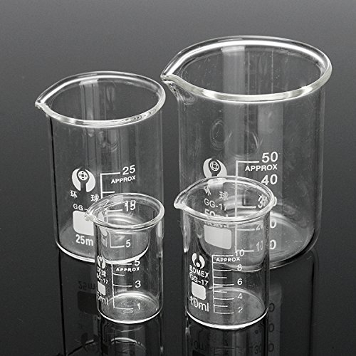 FEVERWORK 4Pcs Graduated Borosilicate Glass Beaker 5ml 10ml 25ml 50ml Set Volumetric Laboratory Glassware