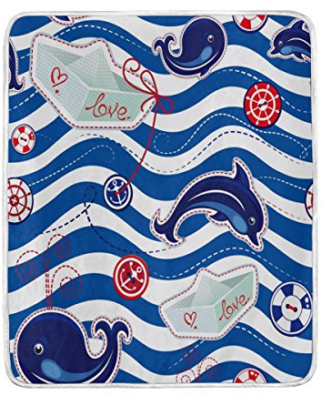 Use7 Wohndekoration, Anker Delfin, Wal, Zickzack-Decke, weich, warm, für Bett, Couch Sofa, leicht, für Reisen, Camping, 127 cm x 152,4 cm, Überwurfgröße für Kinder, Jungen und Frauen