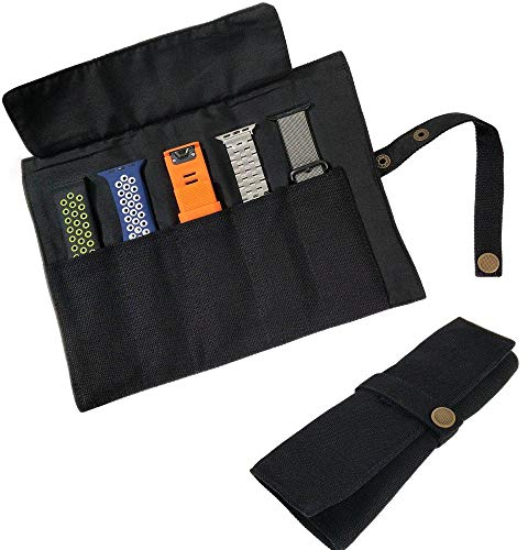 YOOSIDE Uhrenarmband Zubehör, Smartwatch Armband Baumwolle Canvas Tragbare Aufbewahrungstasche Tasche Organizer-kompatibel mit Apple/Garmin/Samsung Armband (Schwarz)