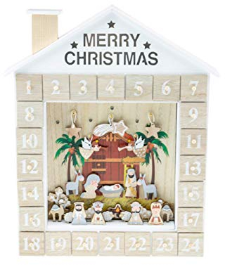 Clever Creations - Adventskalender mit Krippenmotiv - Jesuskind und DREI Weise - hochwertige Weihnachtsdekoration - stabile Holzkonstruktion - 28,6 x 5,1 x 38,1 cm
