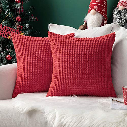 MIULEE 2er Set Kissenbezug Kordsamt Dekokissen Kissenbezüge Sofakissen Dekorativ Zierkissen Couchkissen Kissenhülle Kissen für Wohnzimmer Schlafzimmer 50x50 cm, 20x20 Inch Rot