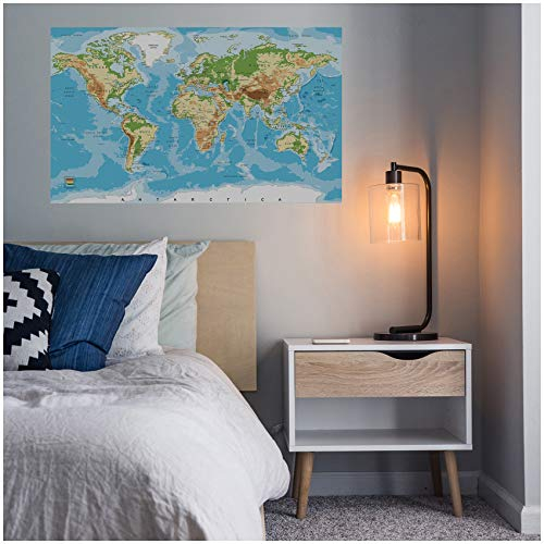 Wandtattoo Landkarte für Wohnzimmer Schlafzimmer oder Kinderzimmer selbstklebende Wandfolie Motiv Weltkarte (Geografisch WW01)