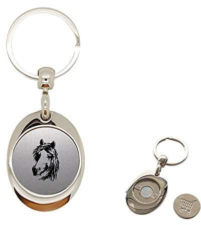 Porte clé en Métal alu brossé avec jeton aimanté gravé Tête de cheval 2