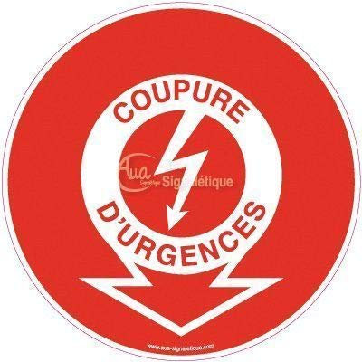 AUA SIGNALETIQUE - Panneau Coupure d'urgence - Ø 130 mm, Aluminium Dibond 3mm