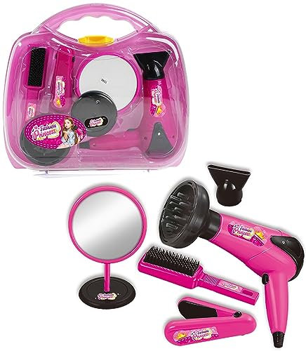 Girls Hair & Beauty Make Up Role Play Set Childrens Hairdressing Styling Kit In Carry Case Working Hairdryer