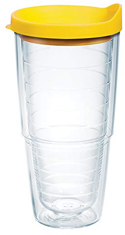 Tervis Gobelet isotherme transparent et coloré de 680,4 g, plastique, couvercle jaune