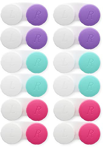 12 PCS Contact Lens Case, Colorful Contact Case Left/Right Eyes, Portable Contact Lens Box, Bulk Box Holder Soak Storage Kit, Contact Lens Container for Travel, Work & Home(3 Colors)