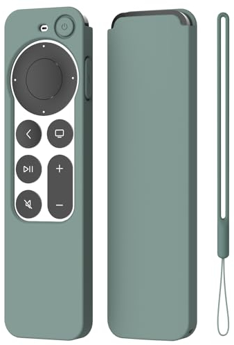 K TOMOTO Kompatibel mit Apple TV 4K Siri Remote Case 2021, Seidenweiche Anti-Rutsch-Silikon-Schutzhülle für Siri-Fernbedienung 2. Generation [inkl. Schlüsselband], Tannengrün