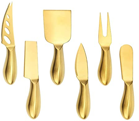 Harilla Mini-Käsewerkzeug-Set Käsehobel, Käseschneider, Käsebesteck, Käsemesser-Set für Streichkäse, 6 STÜCKE Golden