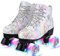 Damen Klassische Retro Rollschuhe,Rollschuhe mit Vier Rollen in Doppelreihe,Classic Roller, Rollschuhe für Kinder,LED Rollschuhe, ideal für Anfänger, komfortable Roller-Skates (Weiß-1, 39)