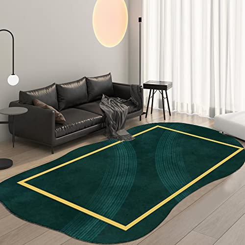 Klassischer Orientteppich, Heller, luxuriöser, dunkelgrüner Goldlinienrahmen Kurzflor Waschbarer Anti-Rutsch Ornamente Muster Teppich 120 x 160 cm