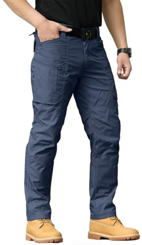 CARWORNIC Pantalon tactique pour homme - Pantalon cargo imperméable - Pantalon militaire - Pantalon de plein air, bleu marine, 30W / 30L