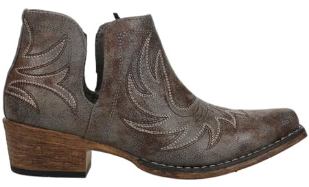 ROPER Womens Ava Embroidered Snip Toe Casual Boots Ankle Low Heel 1-2 - Grey - Size 8.5 M