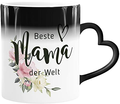 SpecialMe® Zaubertasse Herzhenkel Beste Mama der Welt Herz Blumen Blüten Rosen Geschenk zum Muttertag Magic - Herz Magic-Herz-Tasse