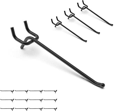 HUHOLE Lochwand Haken 15 cm, 25 Stück, Schwarz, extra stabil und robustes, Pegboard Zubehör für Werkzeugwand, Garage und Einzelhandel, Haken für Lochwand passend für 25 mm Lochabstand und 6 mm Loch