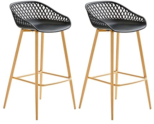 IDIMEX Lot de 2 tabourets de Bar IREK Chaise Haute pour Cuisine ou comptoir au Design Retro avec accoudoirs, en Plastique Noir et métal décor chêne Sonoma, Hauteur d'assise 75 cm