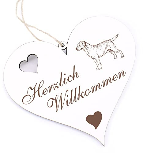 Herzlich Willkommen Schild - heller Labrador Retriever - Deko Herz Holz Willkommensschild Türschild Dekoschild Türdeko