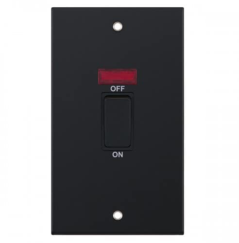 Selectric Matt Black Decorative Metal Wall Outlets & Sockets (Vertical 45A Cooker Switch With Neon)