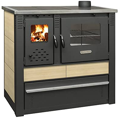 Küchenherd Holzofen PANONIA mit Kacheln Creme - 10,5 kW Dauerbrandherd - rechte Version (Creme)
