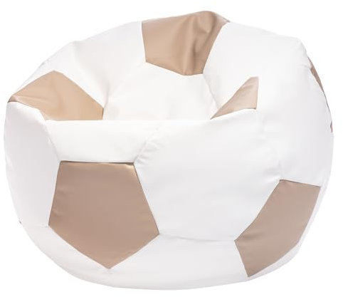 Ecopuf Football Sack L - Spielkissen aus Kunstleder - Ideal für Fußballfans, Kinder - Sitzsack Wohnzimmer - Sitzpouf Samt - Gaming Stuhl Pouf Sack - 90x55cm, Beige E17
