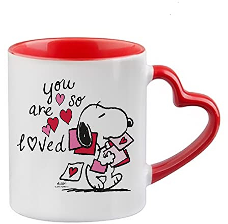 You are So Loved Mug, Cartoon Mug Gift, Valentine's Day Gift, Cute Mug Gift, Gifts for Your Loved Once, Valentine Mug Coffee Tea Mug 11oz Heart Handle Ceramic Mug. (Red)