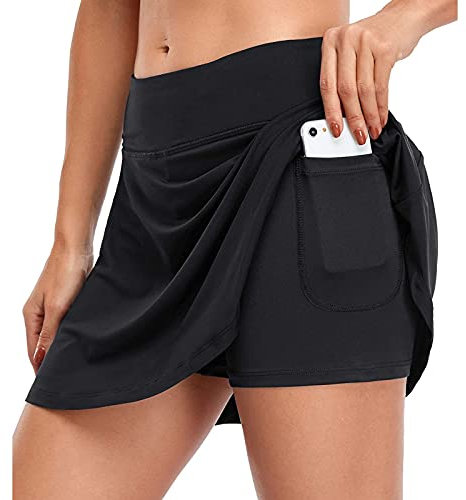 Damen Tennis Golf Sport Hosen Rock Dehnbar Laufrock 2 in1 Sport Leggings mit Rock Kurz Skort Hosen Rock Dehnbar Laufenrock, Damen Sport Rock mit Shorts Laufrock Minirock Tennisrock Hosenrock