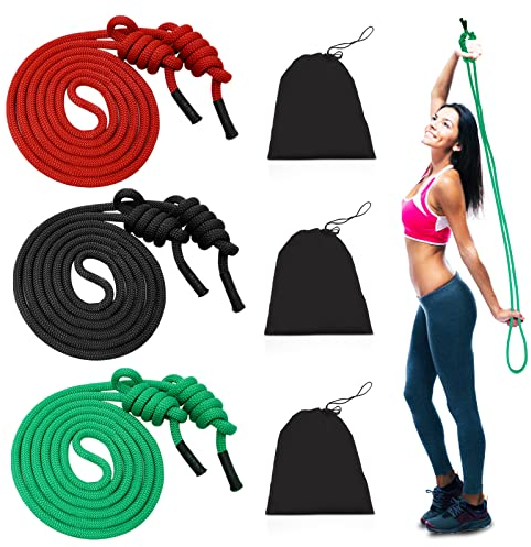 3 Pcs Flow Fitness Training Ropes - Double Braid Adjustable Length Jump Ropes with Storage Bag for Men & Women - 9 ft